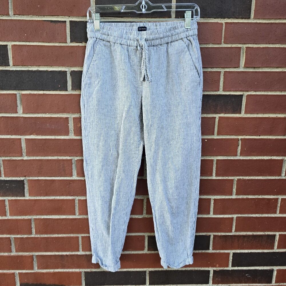J.CREW Women’s 0 White/Gray Striped Linen Cotton Drawstring Pants 26x26 New